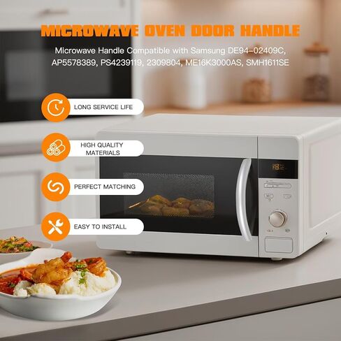Easy-Install Microwave Door Handle DE94-02409C - Compatible for Samsung SMH1713S, ME26K3000AS, SMH1622S, Replaces 2309804, ME16K3000AS, AP5578389, EAP4239119, PS4239119 in Kuwait