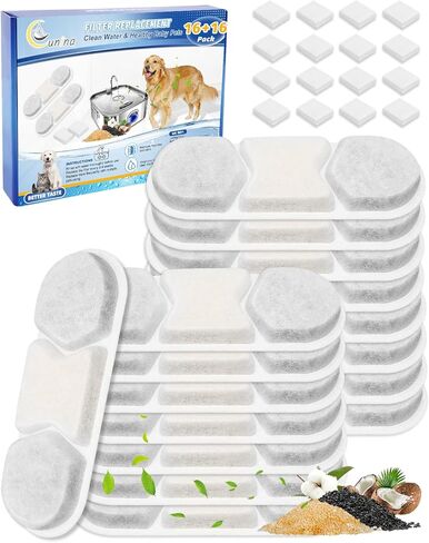 16+16 Pack Dog Water Filter Replacement Compatible with MAILOFY WF120/WF160, Dogs Water Fountain Filter Fit for Zuqqony DYSJ01, Filters & Sponges for 12L/3.2Gal/410oz Dog Water Bowl Dispenser in Kuwait