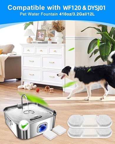16+16 Pack Dog Water Filter Replacement Compatible with MAILOFY WF120/WF160, Dogs Water Fountain Filter Fit for Zuqqony DYSJ01, Filters & Sponges for 12L/3.2Gal/410oz Dog Water Bowl Dispenser in Kuwait