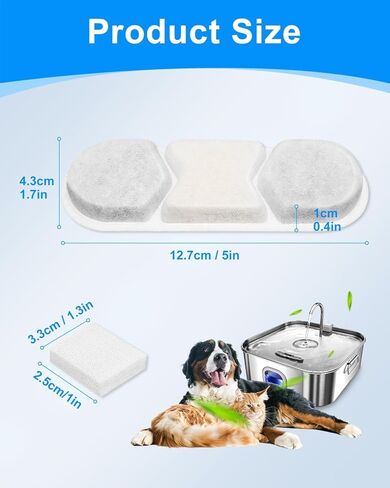16+16 Pack Dog Water Filter Replacement Compatible with MAILOFY WF120/WF160, Dogs Water Fountain Filter Fit for Zuqqony DYSJ01, Filters & Sponges for 12L/3.2Gal/410oz Dog Water Bowl Dispenser in Kuwait