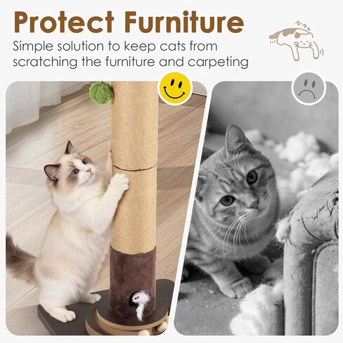 35.4" Tall Sisal Cat Scratching Post, Anti-Tip Stable Base, Interactive Mouse Hole & Toys, Furniture Grade Wood Cat Scratcher Tower for Indoor Cats in Kuwait