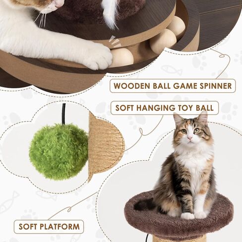 35.4" Tall Sisal Cat Scratching Post, Anti-Tip Stable Base, Interactive Mouse Hole & Toys, Furniture Grade Wood Cat Scratcher Tower for Indoor Cats in Kuwait