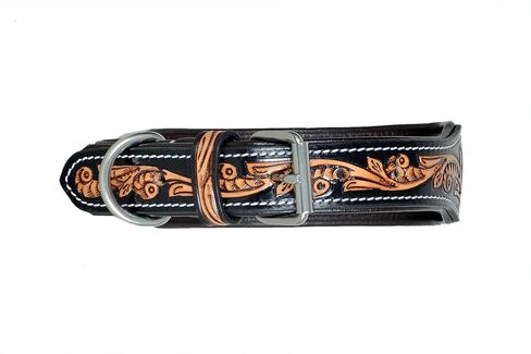 Leather Dog Collar Medium Size Western Style Heavy Duty Hand Tooled Adjustable Beaded and Padded Soft for Puppies and Big Dogs 10IS015-M in Kuwait