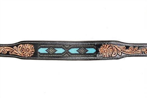 Leather Dog Collar Medium Size Western Style Heavy Duty Hand Tooled Adjustable Beaded and Padded Soft for Puppies and Big Dogs 10IS015-M in Kuwait