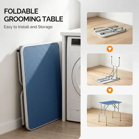 VINGLI Dog Grooming Table, Adjustable Cat Grooming Desktop with Arms and Storage Basket, Pet Grooming Stand at Home (Blue, 32 inch) in Kuwait