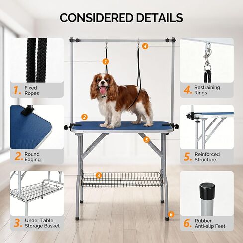 VINGLI Dog Grooming Table, Adjustable Cat Grooming Desktop with Arms and Storage Basket, Pet Grooming Stand at Home (Blue, 32 inch) in Kuwait