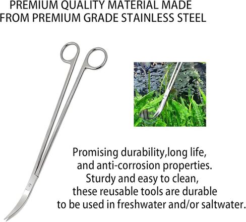 Aquarium Scissors, 13.8" Aquarium Scissors Extra Long,Stainless Steel Curved Scissors, Professional Aquarium Plant Scissors, Silver in Kuwait
