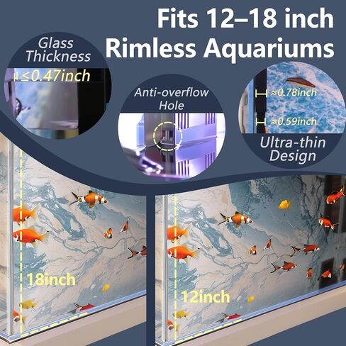 Ultra Slim Aquarium Overflow Box for Rimless Tanks, No-Drill Silent U-Tube Siphon, Dual Inlet Skimmer for Waste & Oil Film, 5000 L/H High Flow, Fits 12–18 inch Aquariums in Kuwait