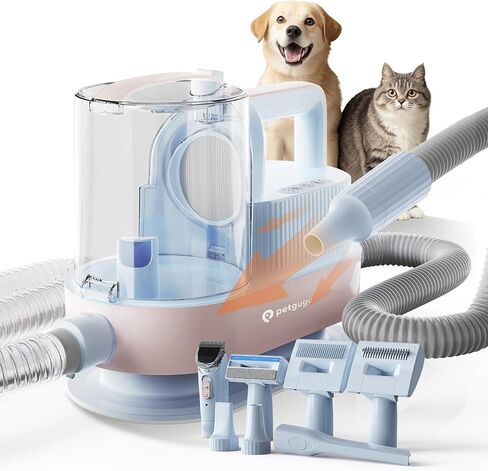 PETGUGU Dog Grooming Vacuum, Pet Grooming Vacuum with Clipper Nail Grinder, 2.5L Dust Cup Dog deshedding Brush with 7 in 1 Dog Grooming Kit,3 Settings Adjustable Speed and Temperature Control Blower in Kuwait