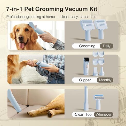 PETGUGU Dog Grooming Vacuum, Pet Grooming Vacuum with Clipper Nail Grinder, 2.5L Dust Cup Dog deshedding Brush with 7 in 1 Dog Grooming Kit,3 Settings Adjustable Speed and Temperature Control Blower in Kuwait