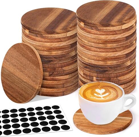 20 Pieces Unfinished Wood Coasters, 4 Inch Square and Round Blank Wooden Coasters for Crafts with Non-Slip Silicon Dots for DIY Stained Painting Wood Engraving Home Decoration in Saudi Arabia