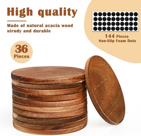 20 Pieces Unfinished Wood Coasters, 4 Inch Square and Round Blank Wooden Coasters for Crafts with Non-Slip Silicon Dots for DIY Stained Painting Wood Engraving Home Decoration in Saudi Arabia