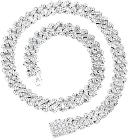 Cuban Link Dog Collar, Bling Diamond Rhinestone Glitter Dog Chain Necklace Pet Jewelry for Small Medium Large Dogs (Blue 16inch) in Kuwait