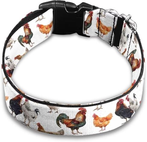 Soft & Comfy Dog Collar with Quick Release Buckle Funny Chicken Rooster Print Adjustable Pet Collar for Dogs and Cats Size M in Saudi Arabia