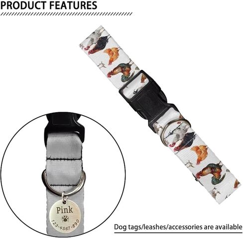 Soft & Comfy Dog Collar with Quick Release Buckle Funny Chicken Rooster Print Adjustable Pet Collar for Dogs and Cats Size M in Saudi Arabia