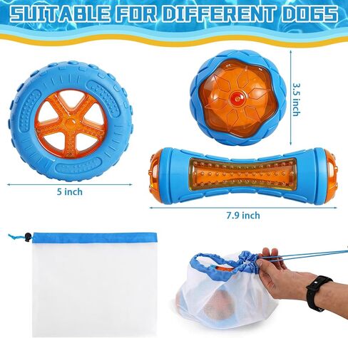 3 Pcs Dog Pool Floating Toys,TPR Bite Resistant Squeaky Dog Water Toy for Medium Large Dog,Interactive Dog Toys for Throwing Fetching,for Summer Outdoor Lake Beach Training Playing with storage bag in Kuwait