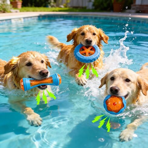 3 Pcs Dog Pool Floating Toys,TPR Bite Resistant Squeaky Dog Water Toy for Medium Large Dog,Interactive Dog Toys for Throwing Fetching,for Summer Outdoor Lake Beach Training Playing with storage bag in Kuwait