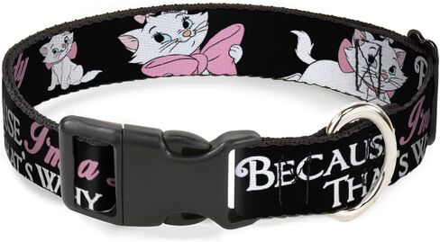 Buckle-Down Dog Collar Plastic Clip Aristocats Marie 3 Poses Because Im A Lady Thats Why Black 6 to 9 Inches 0.5 Inch Wide in Kuwait