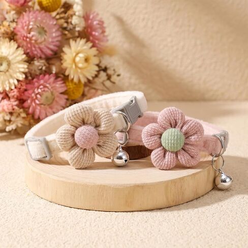 Larrel 2PCS Small Dog Collar with Flower, Breakaway Cat Collars with Bells, Adjustable Pet Collar, Cute Flower Pet Collars for Cats, Dogs, Kittens and Puppies (Pink, White) in Kuwait