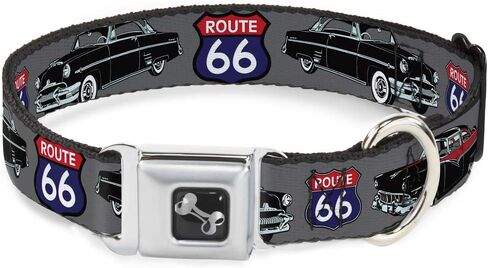 Buckle-Down Seatbelt Buckle Dog Collar - Route 66 Classics Gray - 1" Wide - Fits 11-17" Neck - Medium in Kuwait