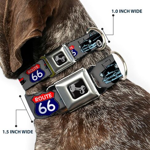 Buckle-Down Seatbelt Buckle Dog Collar - Route 66 Classics Gray - 1" Wide - Fits 11-17" Neck - Medium in Kuwait