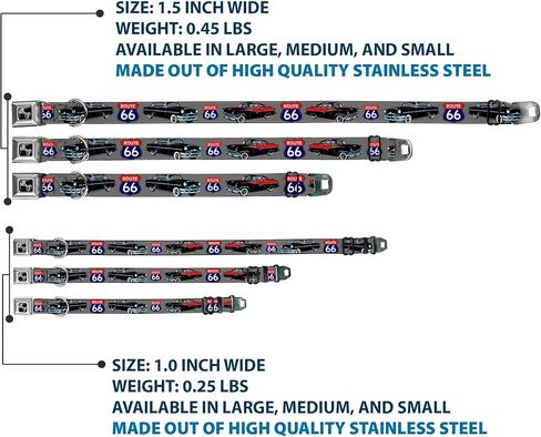 Buckle-Down Seatbelt Buckle Dog Collar - Route 66 Classics Gray - 1" Wide - Fits 11-17" Neck - Medium in Kuwait
