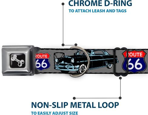 Buckle-Down Seatbelt Buckle Dog Collar - Route 66 Classics Gray - 1" Wide - Fits 11-17" Neck - Medium in Kuwait