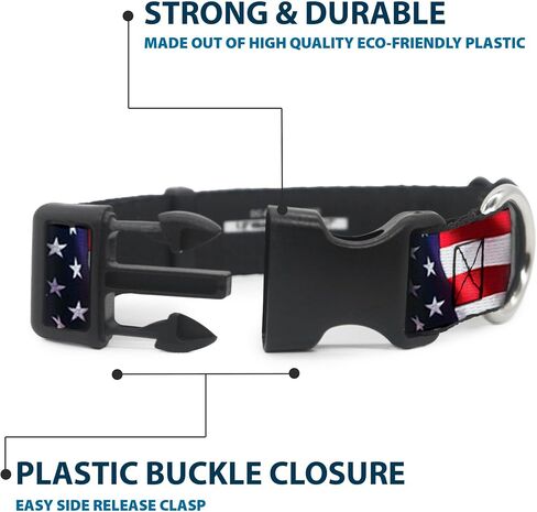 Buckle-Down Plastic Clip Collar - American Flag Vivid CLOSE-UP - 1" Wide - Fits 15-26" Neck - Large in Kuwait