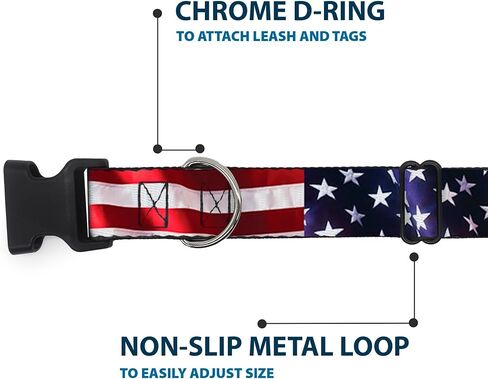 Buckle-Down Plastic Clip Collar - American Flag Vivid CLOSE-UP - 1" Wide - Fits 15-26" Neck - Large in Kuwait