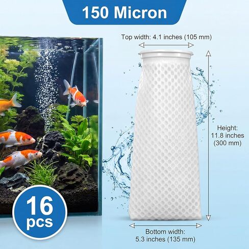 Lewtemi 16 Pcs Ring Honeycomb Filter Socks 150 μm Aquarium Filter Bags 11.8 × 4 Inch Sump Socks for Fish Tank Saltwater Aquarium in Kuwait