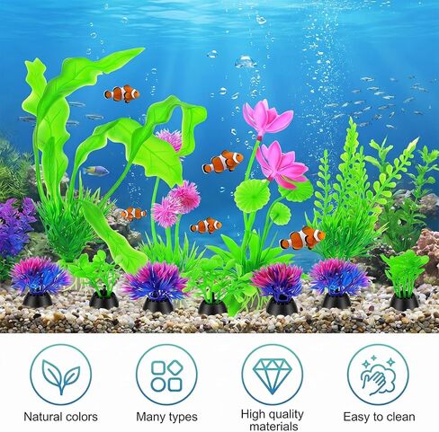 12 Pcs Fish Tank Plants Plastic Aquarium Plants, Fish Tank Accessories Aquarium Decorations Fishs Tanks Decor Aquariums Decor Plastic Plant in Kuwait
