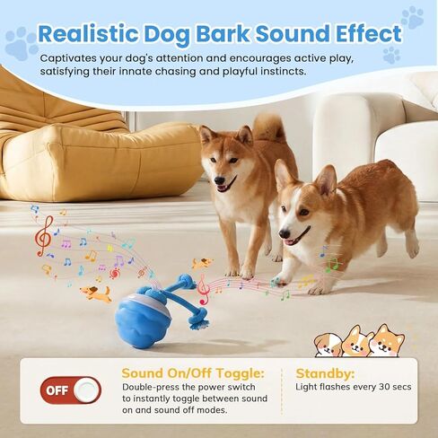 Dog Toys, Interactive Dog Toys, Motion Activated Balls for Medium/Large Dogs, Smart Moving Dog Ball Herding Ball with 3 Play Modes & Realistic Bark Sound, Keep Pets Busy for Small Large Breeds in Saudi Arabia
