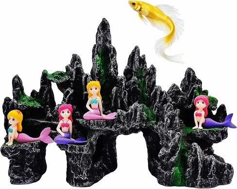 ديكور حوض أسماك كبير مطل على الجبل، ديكور حوض السمك، زخارف ذات طابع خاص، أسماك بيتا، منزل الكهف المختبئ، إكسسوارات ديكور حورية البحر in Kuwait