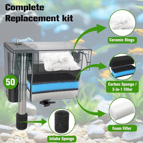 Poweka 20PCS Filters Replacement Media Kit for AquaClear 50 Power Filter, Aquarium Filter Sponge and Activated Carbon Pad for Fish Tank Filter for 20-to-50 Gallon Aquariums in Kuwait