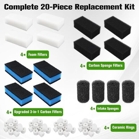 Poweka 20PCS Filters Replacement Media Kit for AquaClear 50 Power Filter, Aquarium Filter Sponge and Activated Carbon Pad for Fish Tank Filter for 20-to-50 Gallon Aquariums in Kuwait