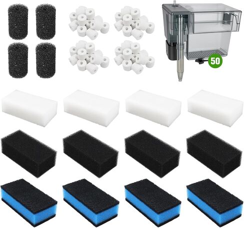 Poweka 20PCS Filters Replacement Media Kit for AquaClear 50 Power Filter, Aquarium Filter Sponge and Activated Carbon Pad for Fish Tank Filter for 20-to-50 Gallon Aquariums in Kuwait