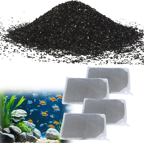 4 عبوات من الكربون المنشط A1386 المتوافقة مع فلتر AquaClear 70 AquaClear (155 جرام/كيس، وسائط كربون متوافقة مع AquaClear حتى 70 جالون، فلتر خزان الأسماك مناسب للفحم منخفض الرماد، أبيض) in Kuwait