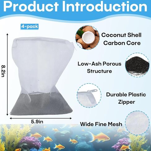 4 عبوات من الكربون المنشط A1386 المتوافقة مع فلتر AquaClear 70 AquaClear (155 جرام/كيس، وسائط كربون متوافقة مع AquaClear حتى 70 جالون، فلتر خزان الأسماك مناسب للفحم منخفض الرماد، أبيض) in Kuwait