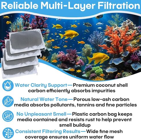 4 عبوات من الكربون المنشط A1386 المتوافقة مع فلتر AquaClear 70 AquaClear (155 جرام/كيس، وسائط كربون متوافقة مع AquaClear حتى 70 جالون، فلتر خزان الأسماك مناسب للفحم منخفض الرماد، أبيض) in Kuwait