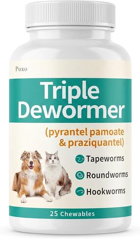 Poxo Dewormer for Dogs & Cats, 7-Way Wormer for Tapeworms, Roundworms & Hookworms, with Praziquantel & Pyrantel Pamoate – Gentle on Stomach, 25 Chewable in Kuwait
