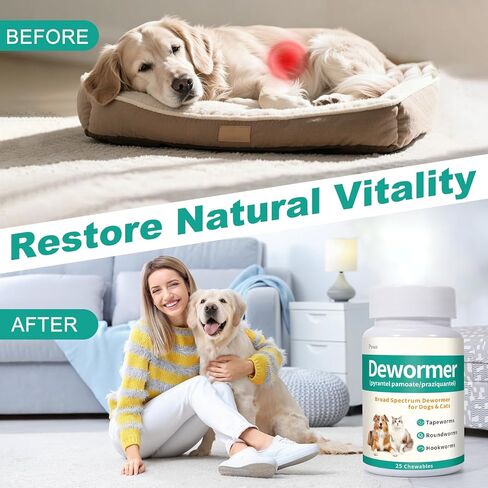 Poxo Dewormer for Dogs & Cats, 7-Way Wormer for Tapeworms, Roundworms & Hookworms, with Praziquantel & Pyrantel Pamoate – Gentle on Stomach, 25 Chewable in Kuwait