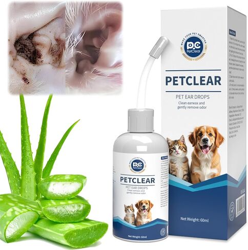 Dog Ear Cleaner, Contains Aloe Vera, Relieves Itching, Removes Earwax Buildup, Debris, Odors, Non Irritating, with Extended Soft Silicone Dropper, For Dogs and Cats, 1 Bottles (2.03 oz in total) in Kuwait