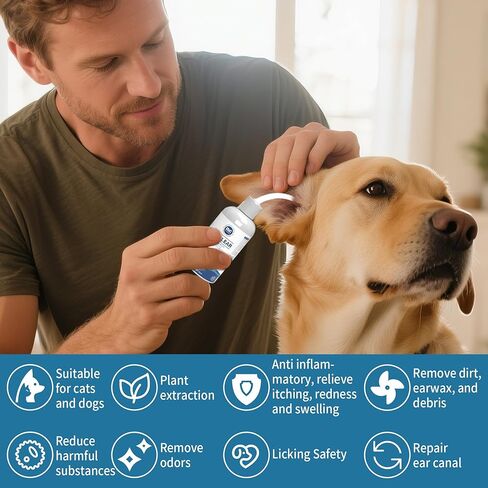 Dog Ear Cleaner, Contains Aloe Vera, Relieves Itching, Removes Earwax Buildup, Debris, Odors, Non Irritating, with Extended Soft Silicone Dropper, For Dogs and Cats, 1 Bottles (2.03 oz in total) in Kuwait