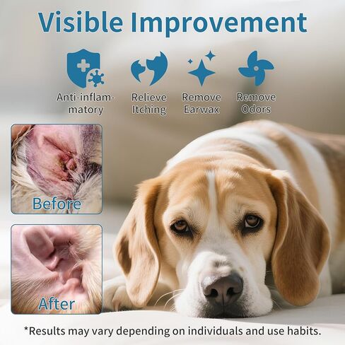 Dog Ear Cleaner, Contains Aloe Vera, Relieves Itching, Removes Earwax Buildup, Debris, Odors, Non Irritating, with Extended Soft Silicone Dropper, For Dogs and Cats, 1 Bottles (2.03 oz in total) in Kuwait