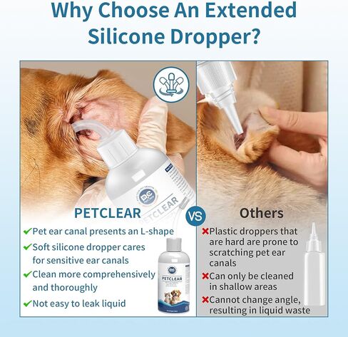 Dog Ear Cleaner, Contains Aloe Vera, Relieves Itching, Removes Earwax Buildup, Debris, Odors, Non Irritating, with Extended Soft Silicone Dropper, For Dogs and Cats, 1 Bottles (2.03 oz in total) in Kuwait