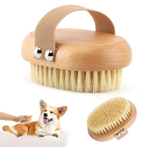 Soft Boar Bristle Pet Palm Brush for Short Haired Dogs and Cats with Band, Reduce Shedding,Ergonomic Dog Brush(Soft dog brush) in Kuwait