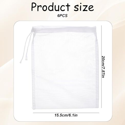 6 Pack Aquarium Media Bag, 7.8x6.1 Inch Fine Mesh Bag Reusable Nylon Media Bags Filter Bags for Carbon, Bio Balls, Ceramic Rings, Volcano Rock (White Transparent) in Kuwait