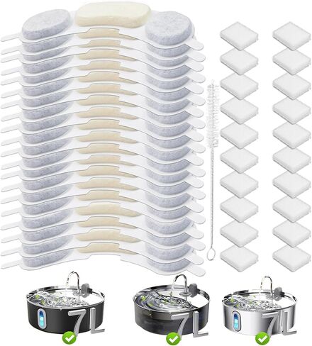 16 حزمة من مرشحات نافورة مياه الحيوانات الأليفة المتوافقة مع Smartoo 7L / 236oz / 1.8Gal نافورة مياه للكلاب من الفولاذ المقاوم للصدأ، استبدال فلتر نافورة الحيوانات الأليفة، 16 مرشحًا + 16 إسفنجة + فرشاة تنظيف in Kuwait