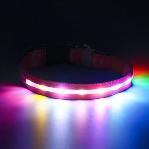 PcEoTllar Light Up Dog Collars, Led Dog Collar, 6 Flashing Mode, Rechargeable, Waterproof, Adjustable Glow in The Dark Dog Collars, Flashing Lighted for Night Walking, Pink m in Kuwait