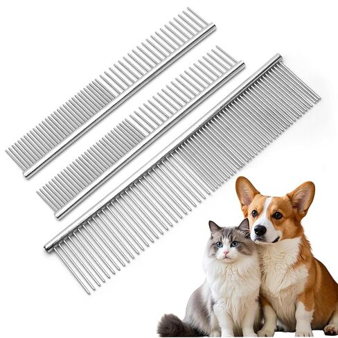 Biaungdo 3 Pcs Dog Grooming Combs Set, Metal Dog Comb for Removing Tangles and Knot, Cat Brush Grooming Tool for Long Haired Pets(7.48 x 1.57 inch & 6.3 x 1.1 inch) in Kuwait